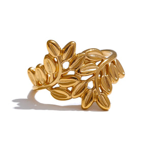 Yhpup folha de metal de aço inoxidável folhas anel aberto moda diária barato jóias 18k pvd banhado atacado