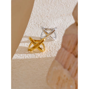Anel Geométrico X-Shape Banhado a Ouro 18k