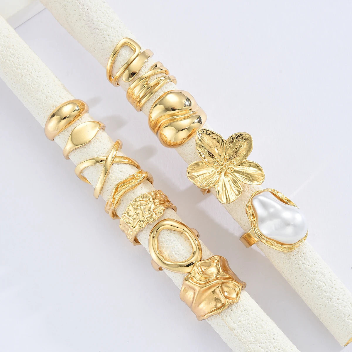 Conjunto de Anéis Jardim Dourado