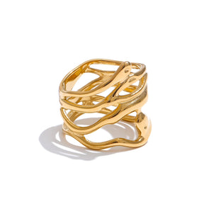 Anel Geométrico Elegante Banhado a Ouro 18K