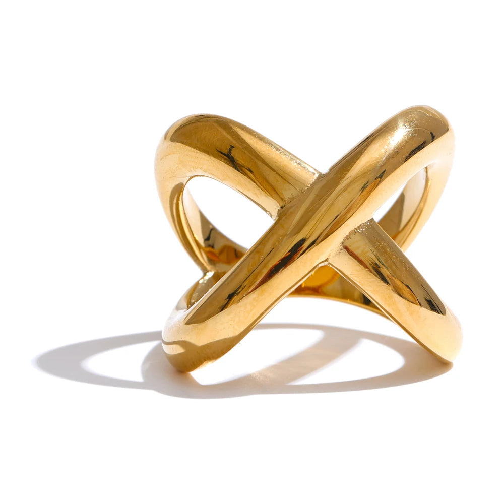 Anel Geométrico X-Shape Banhado a Ouro 18k
