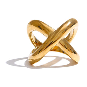 Anel Geométrico X-Shape Banhado a Ouro 18k